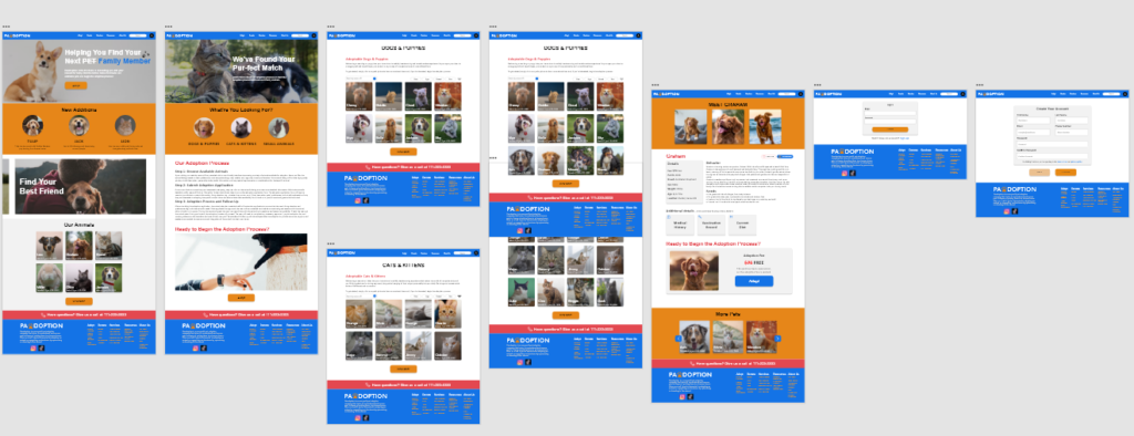Image of a high-fidelity prototype created in Adobe Xd for the Pawdoption app.