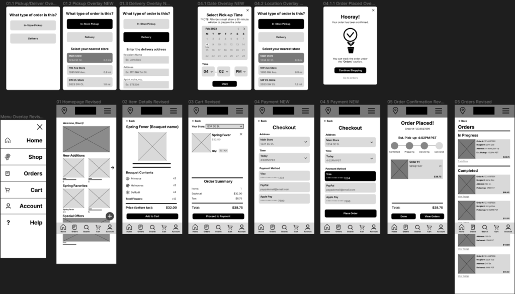 Image of a low-fidelity prototype created in Figma for the BoKays app.