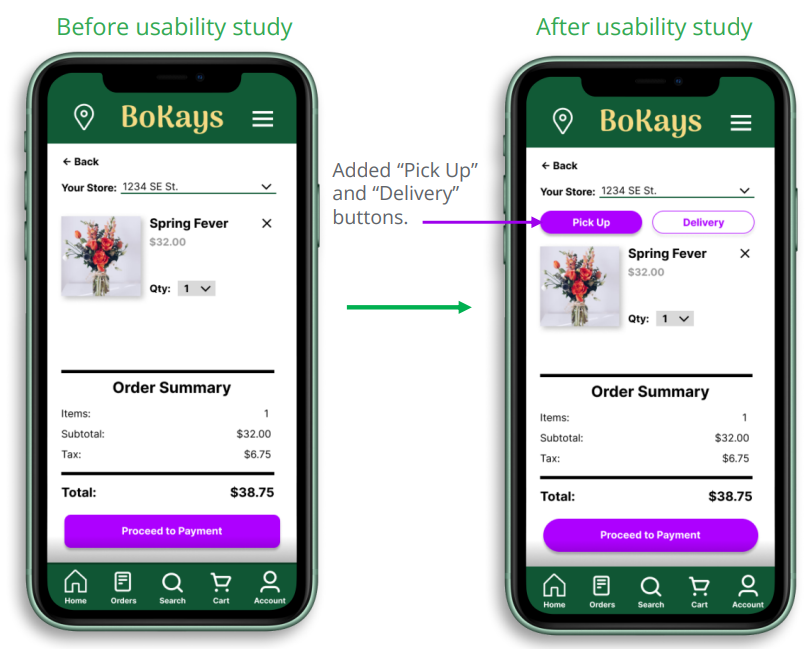Image of two mobile devices showing before and after images of the BoKays app.