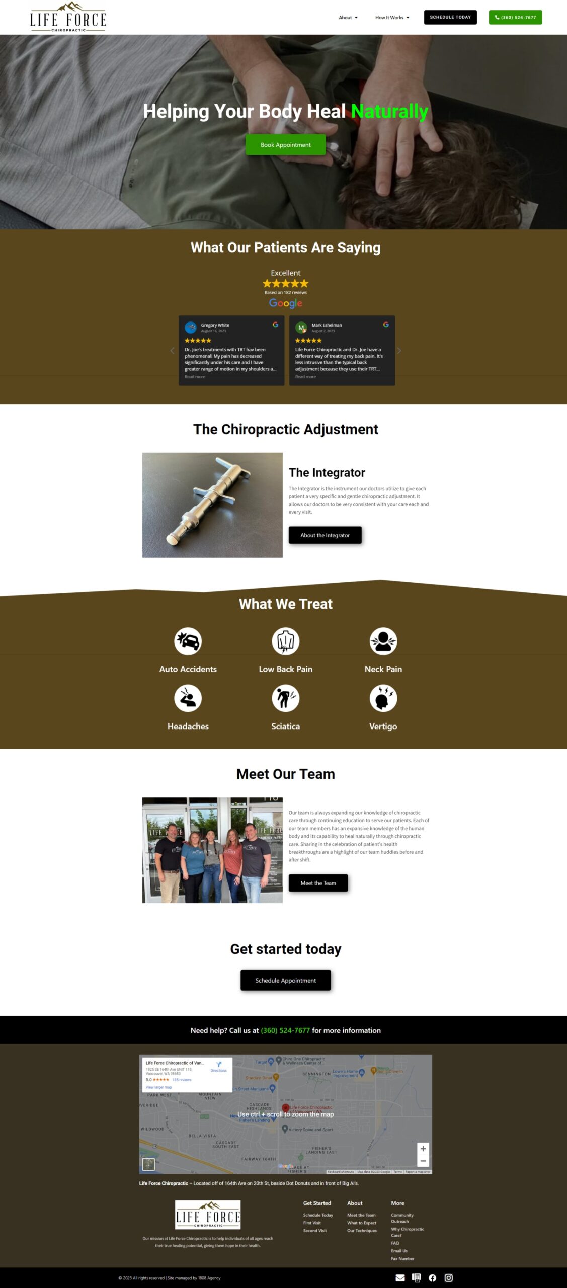 Screenshot of Life Force Chiropractic's new website homepage.